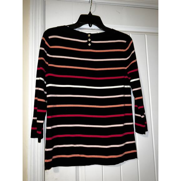 Talbots womens sweater 3/4 sleeve striped pink and white black womens PM petites - Picture 3 of 3
